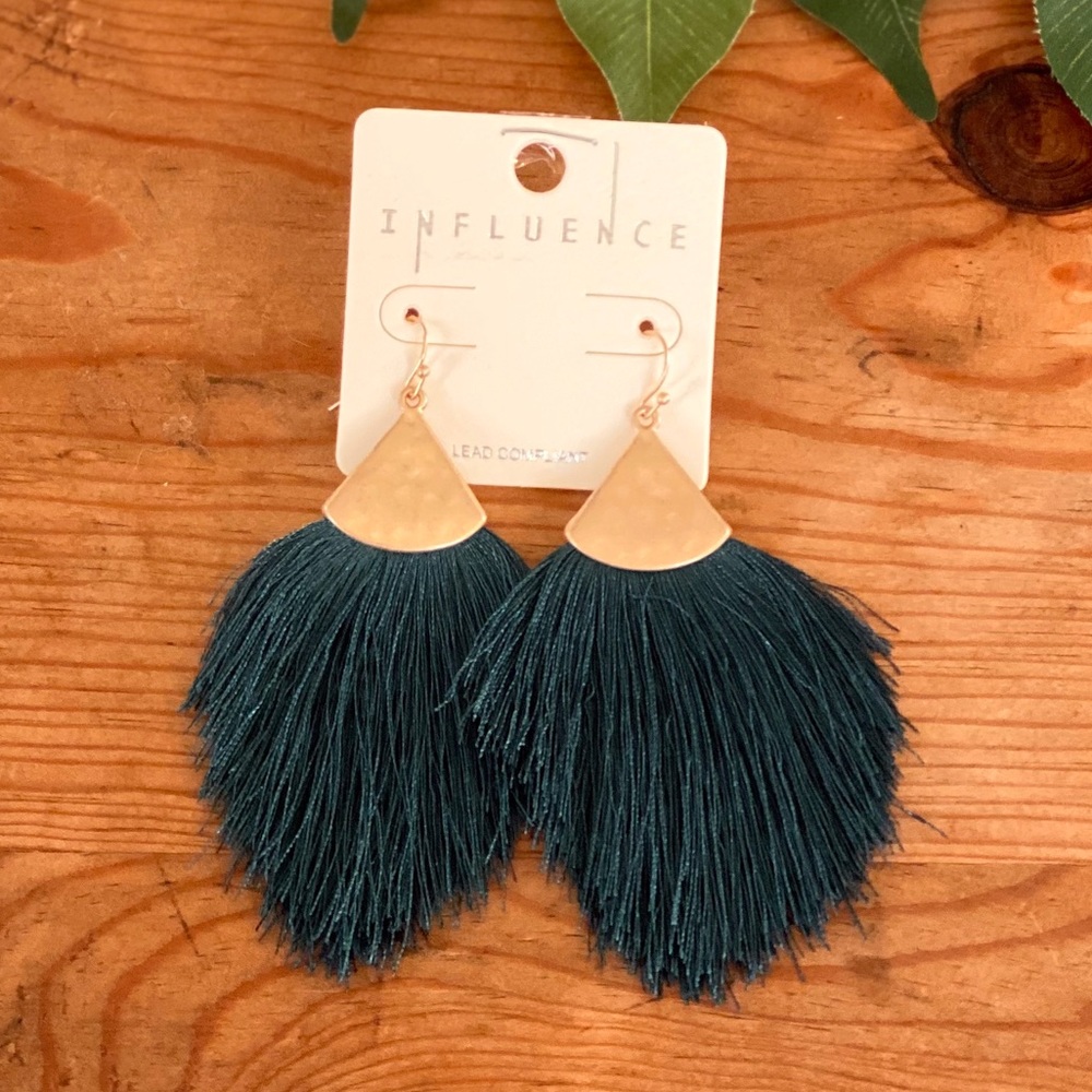 💓 Gold & Deep Teal Tassle Fringe Earrings